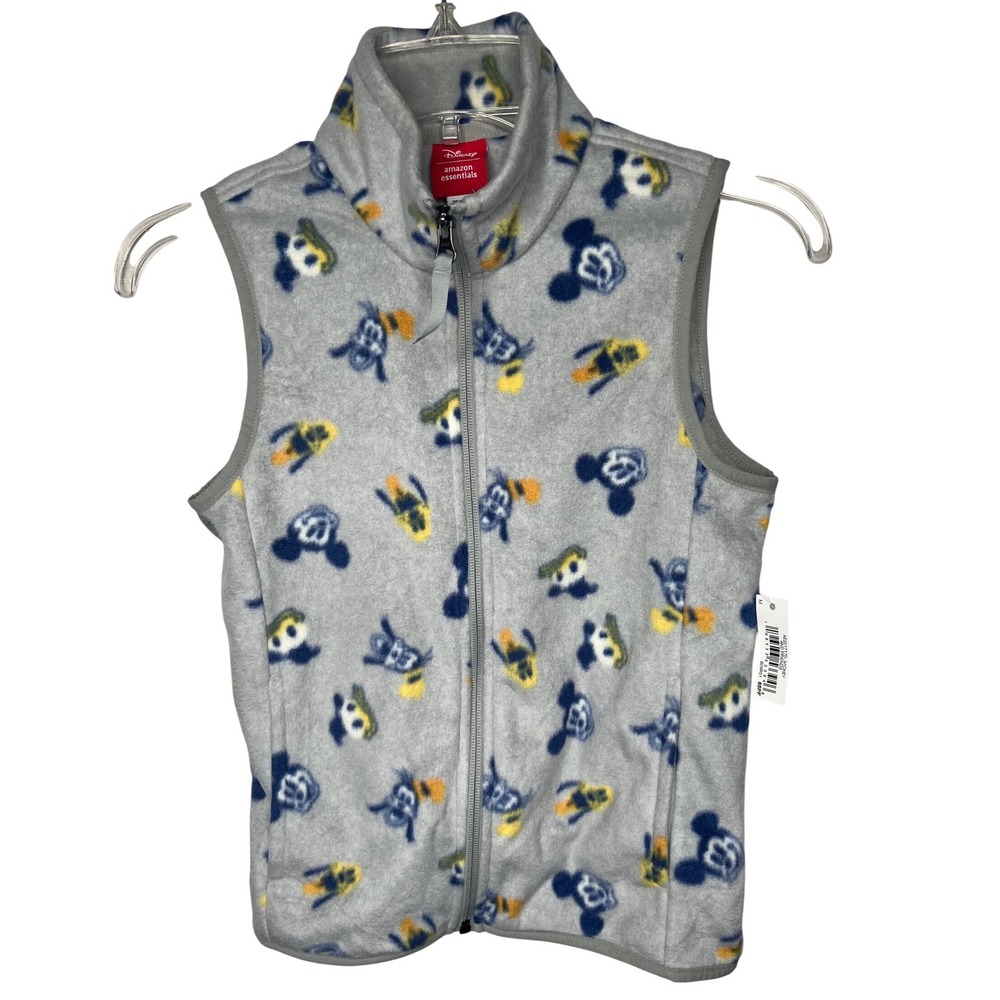 Disney Amazon Essentials Mickey Mouse Fleece Vest Gray Full Zip Kids Medium M‎